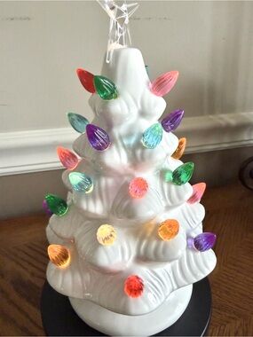 Vintage inspired White ceramic LED Christmas tree 9”